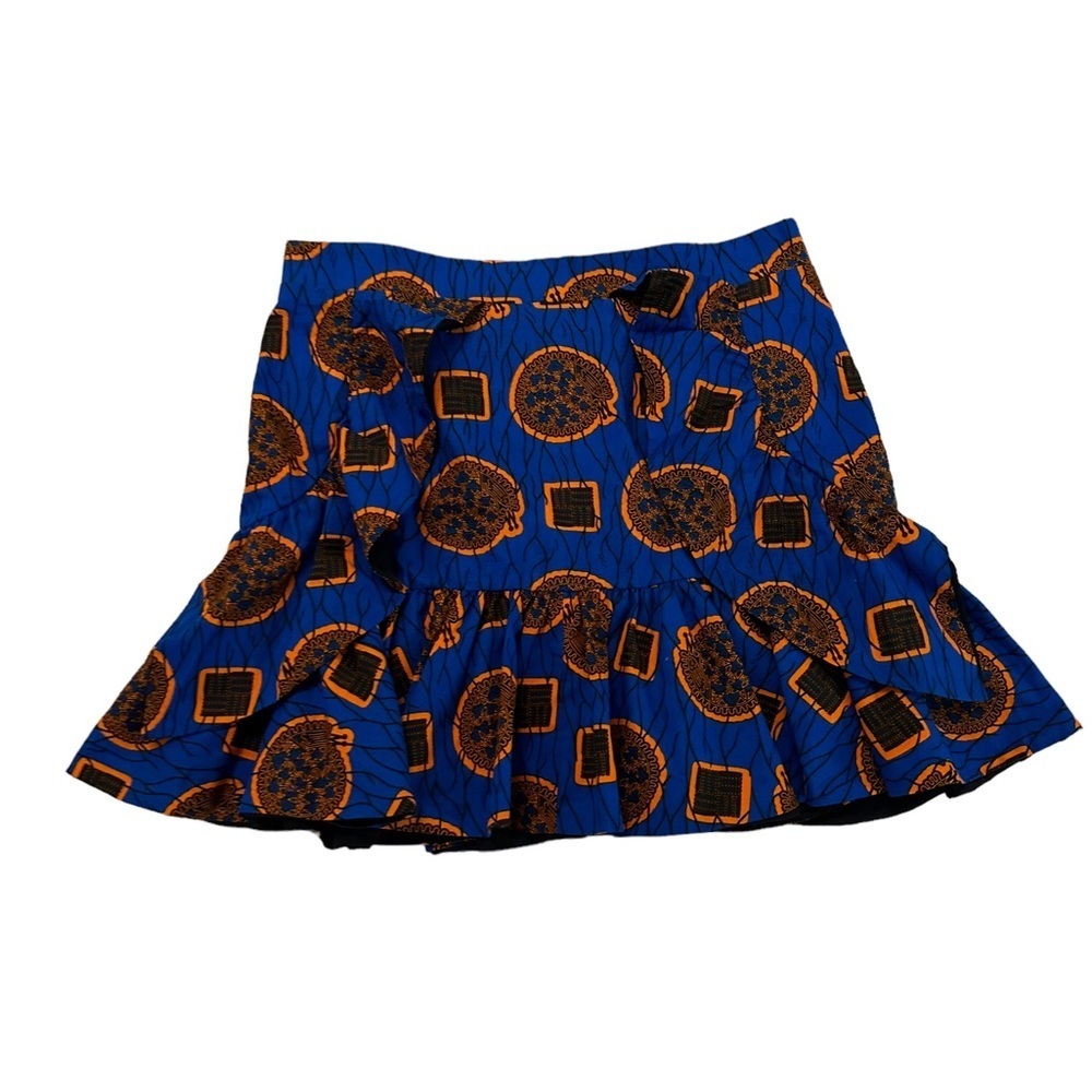Grass Fields 100% cotton African Print Ruffle mini Skirt Size 18